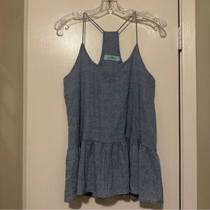 Karlie Women's Strappy Racer Top With Ruffled Hem Denim Color size M